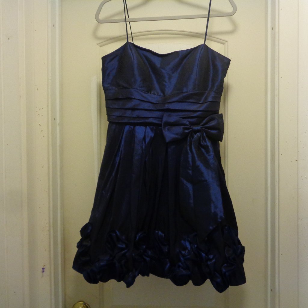 Midnite Blue Satin Ruffles Pretty Party Dress Lg